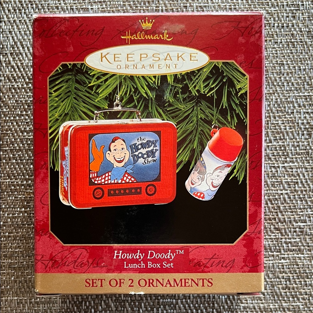 Vintage 1999 Hallmark Keepsake Howdy Doody Lunch Box & Thermos Ornament Set NEW